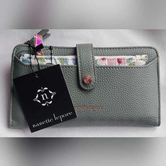 Nanette Lepore - Sage Green Wallet w/Floral Card Holder - Picture 2 of 7